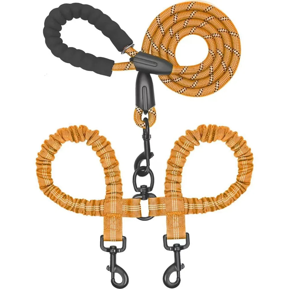 Flexiwalk™ Shock-Absorbing Double Dog Leash – Nylon, Stretchable, Anti-Winding for Comfortable Walks
